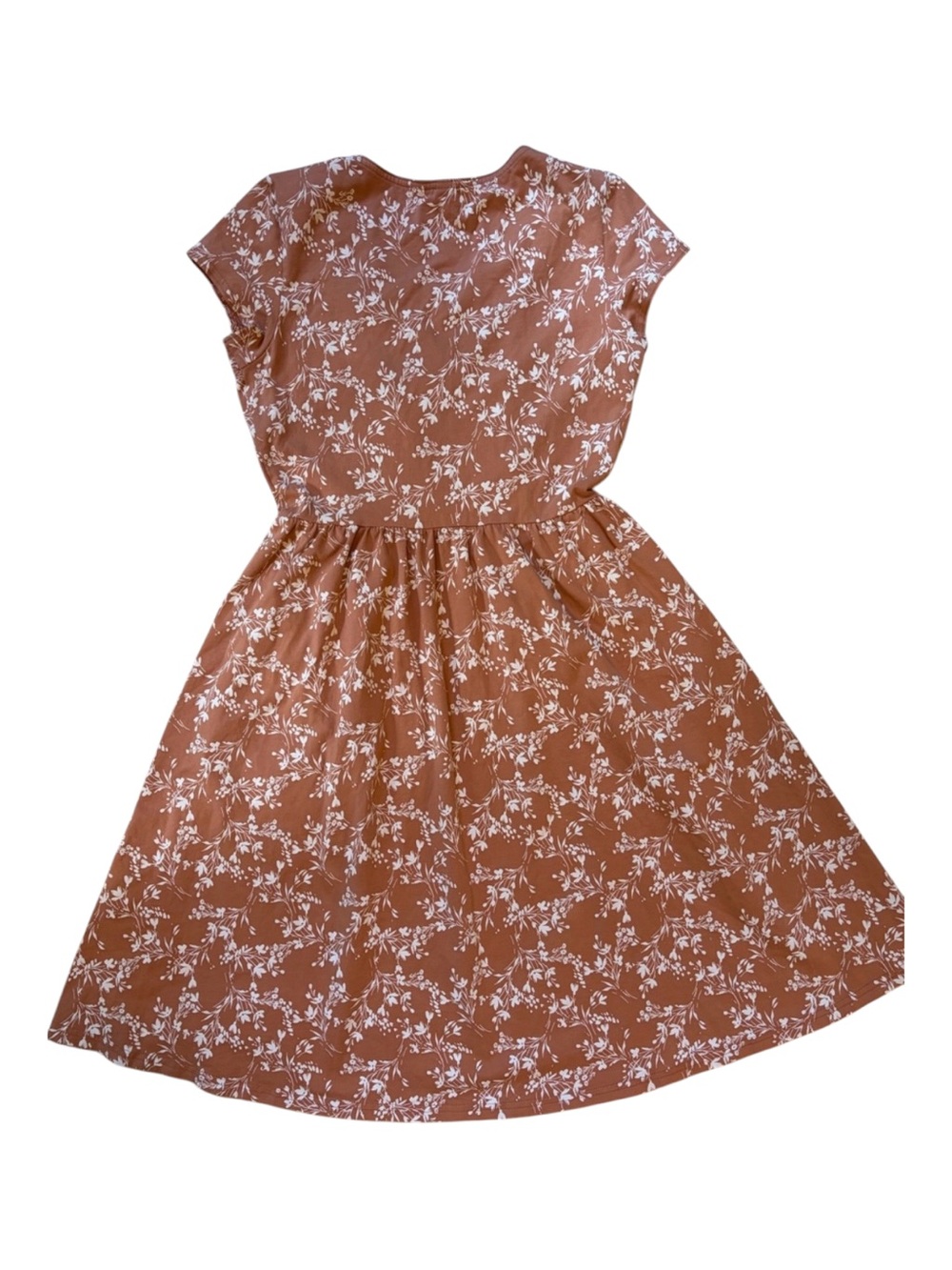 Pact Organic Cotton Fit & Flare Crossover Dress Rust Terracotta Floral Pockets L - Picture 4 of 9